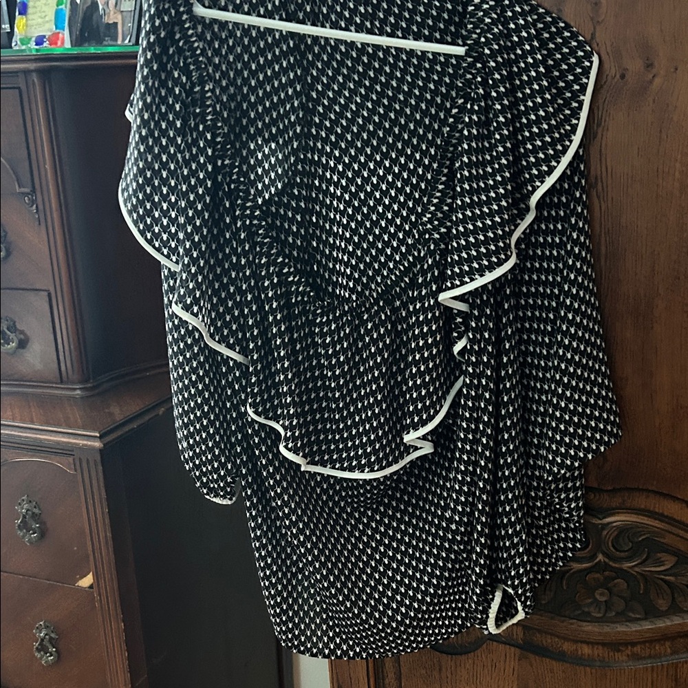 Vince Camuto black-and-white off the shoulder silk blouse